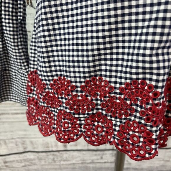 Tommy Hilfiger Blouse size Extra Small Navy Blue White Gingham Red Eyelet Casual - Picture 8 of 13